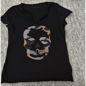 [NWT] Zadig & Voltaire Black Short Sleeve Tee with Gold & Silver Skull Motif